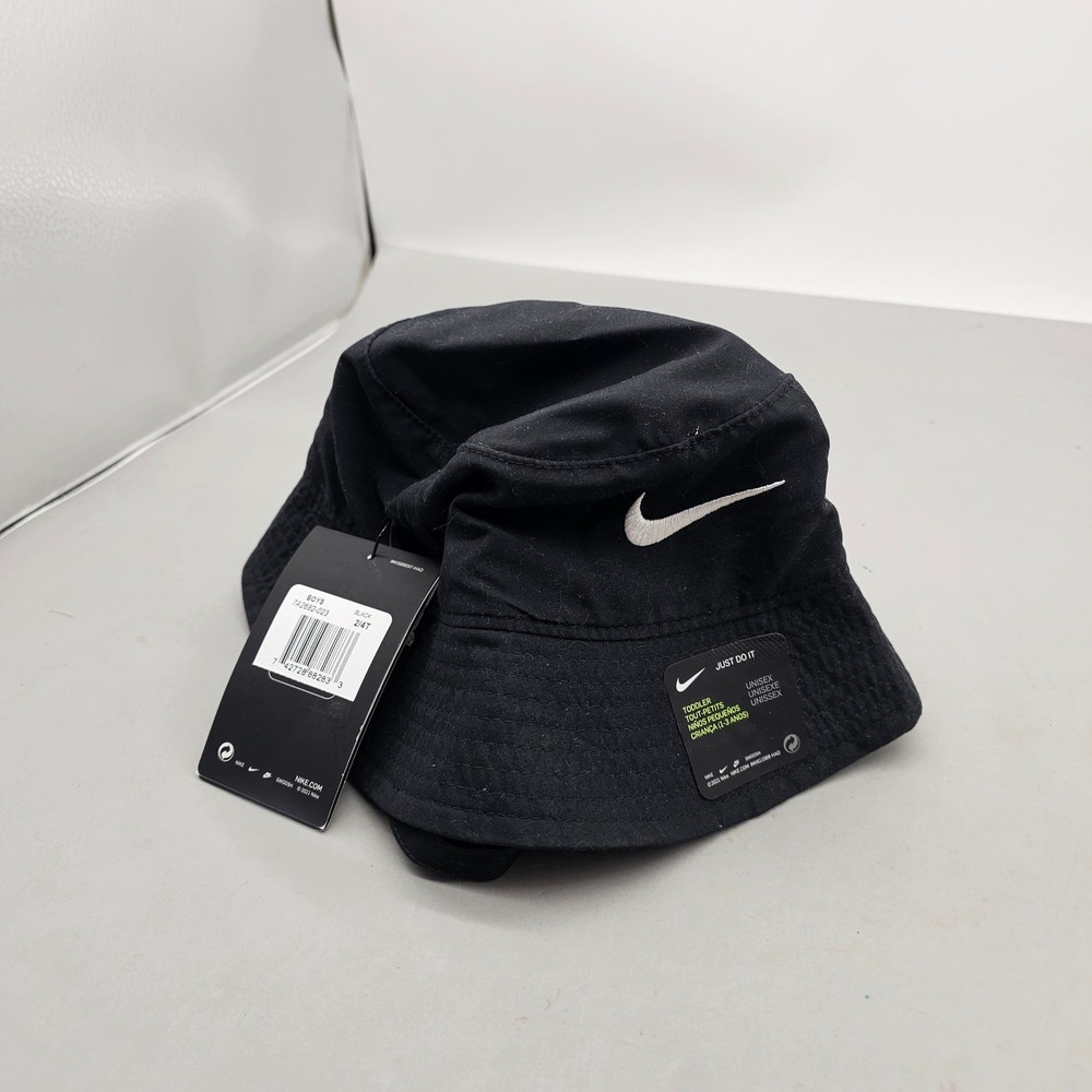 Nike Toddler Boys Bucket Hat Black Swoosh Logo Sun Hat 2/4T 7A2682-023